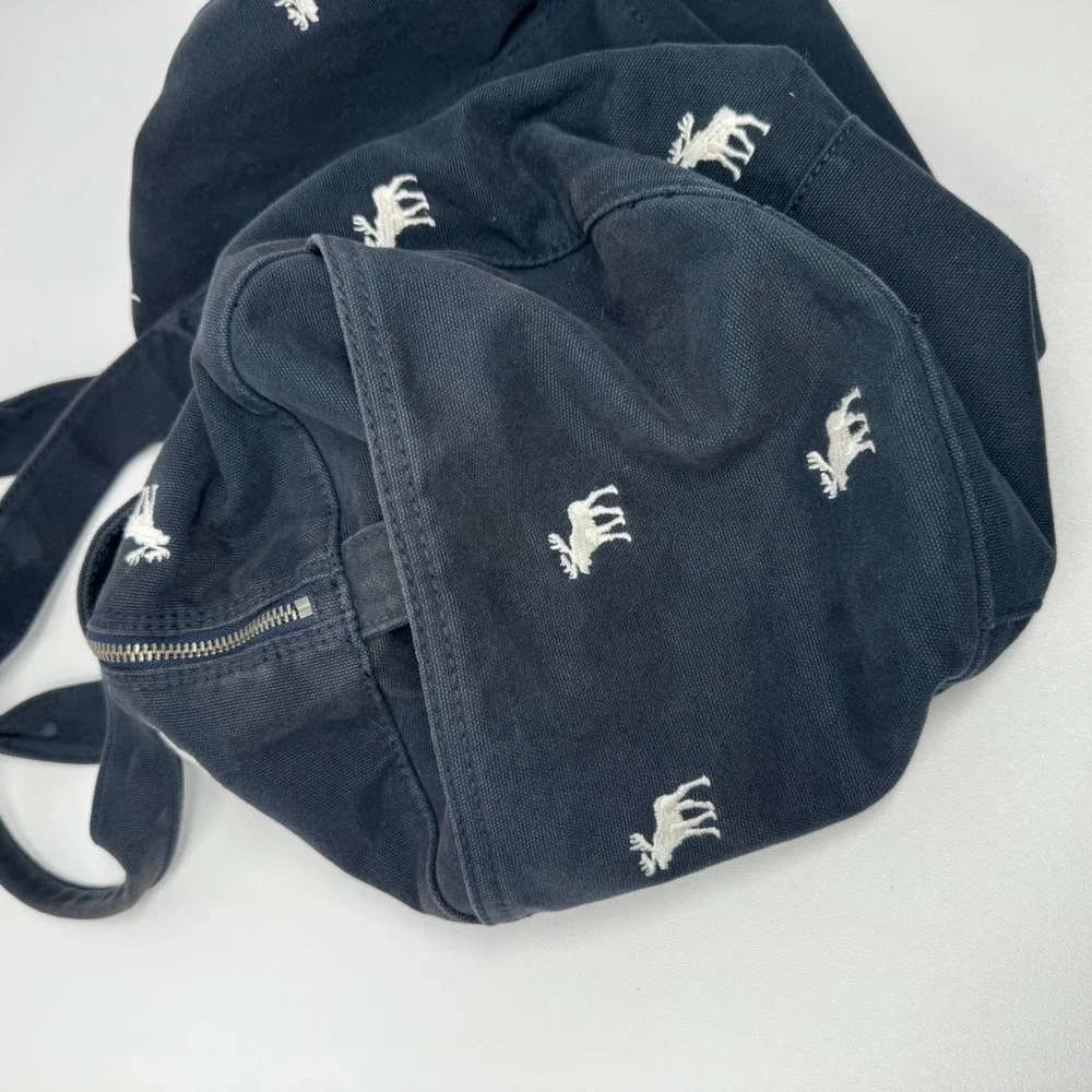 Abercrombie & Fitch Navy Blue Canvas Duffel Bag White‎ Moose Embroidery